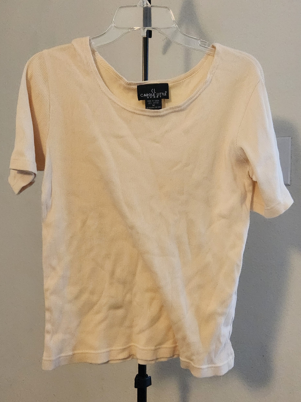 Carole Little Cream Ribbed Short Sleeve Tee